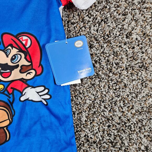 Super Mario Bros Boys Sz M Short Sleeve Pajama Set Blue Red NEW - Picture 2 of 4